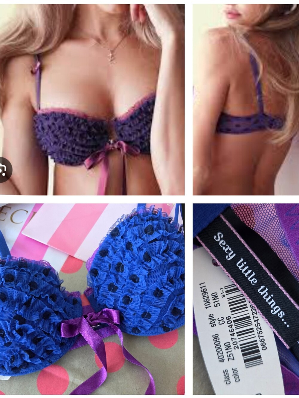 Victoria's Secret Sexy Little Things VTG Polka Dot Ruffle Push-Up Bra NWT Bows